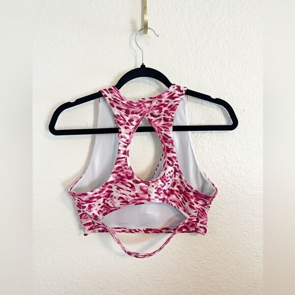 Good American pink Leopard Criss Cross Back Sports Bra. 3 size L or 10/12 - Picture 4 of 8